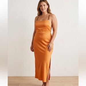 House of Harlow 1960 Orange Satin Maxi Dress with Chain Straps